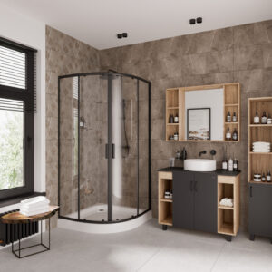 Душевое ограждение Niagara NG-6806-08 BLACK (90*90*195) полукруг, двери раздвижные
