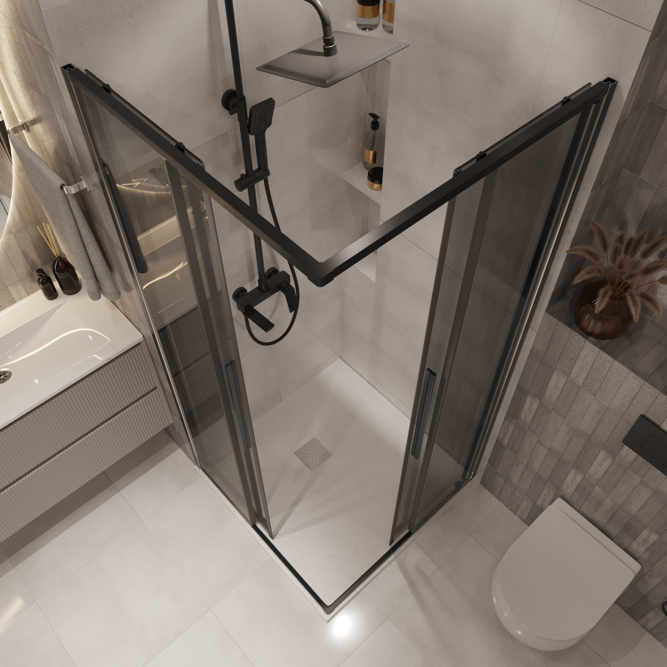 Душевое ограждение Niagara NG-2822-34BLACK (80*80*195) квадрат, раздвижная, черный матовый, стекл тонирован,1 м — изображение 5