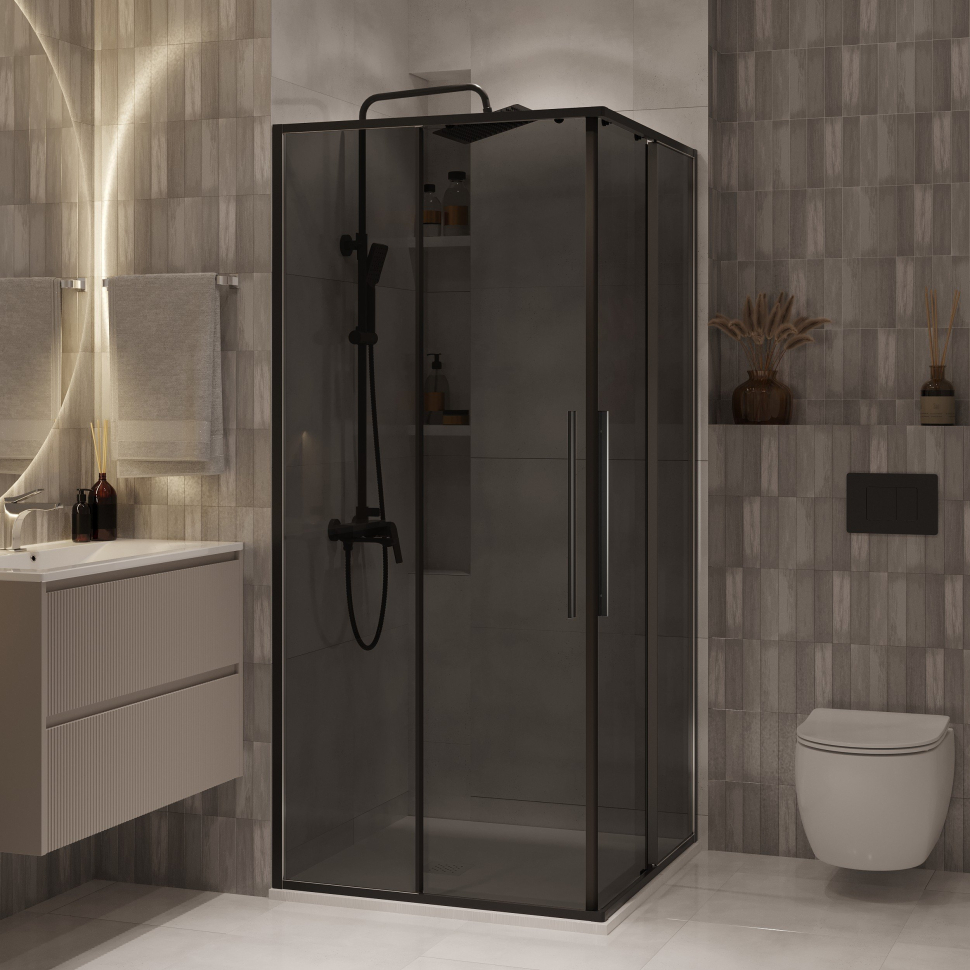 Душевое ограждение Niagara NG-2823-34BLACK (90*90*195) квадрат, раздвижная, черный матовый, стекл тонирован,1 м — изображение 3