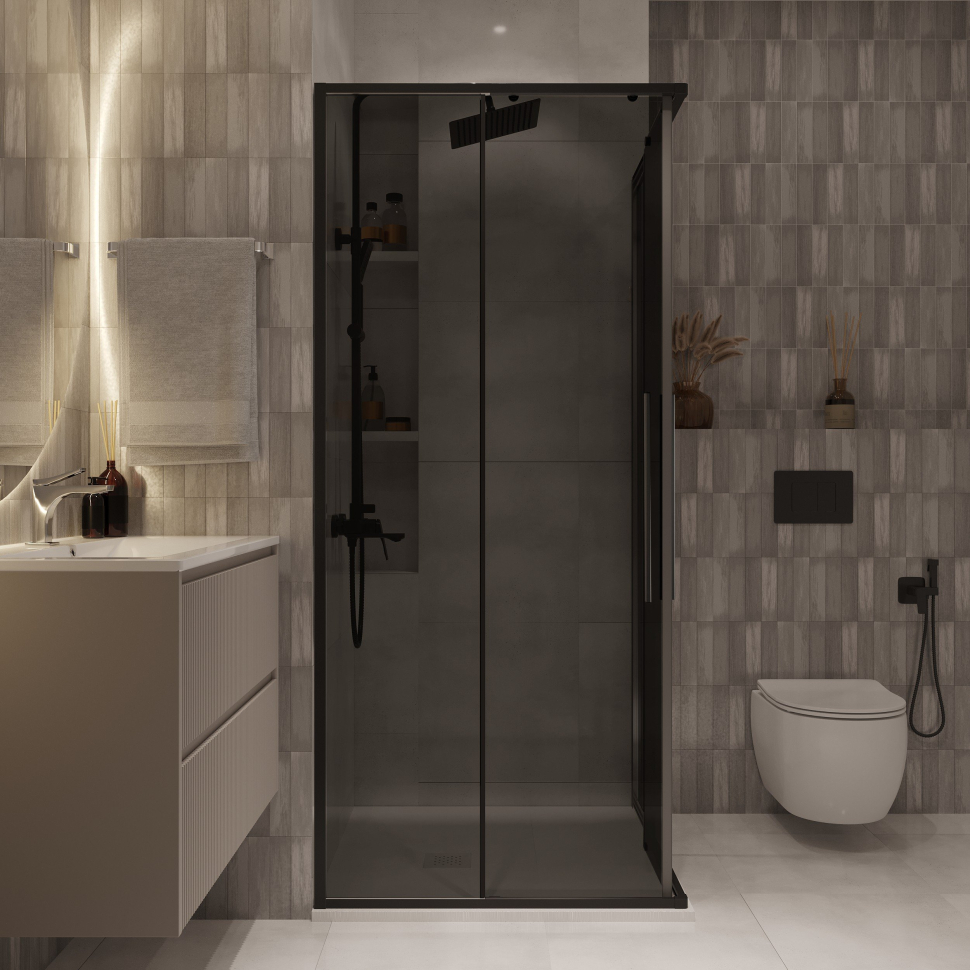Душевое ограждение Niagara NG-2823-34BLACK (90*90*195) квадрат, раздвижная, черный матовый, стекл тонирован,1 м — изображение 4