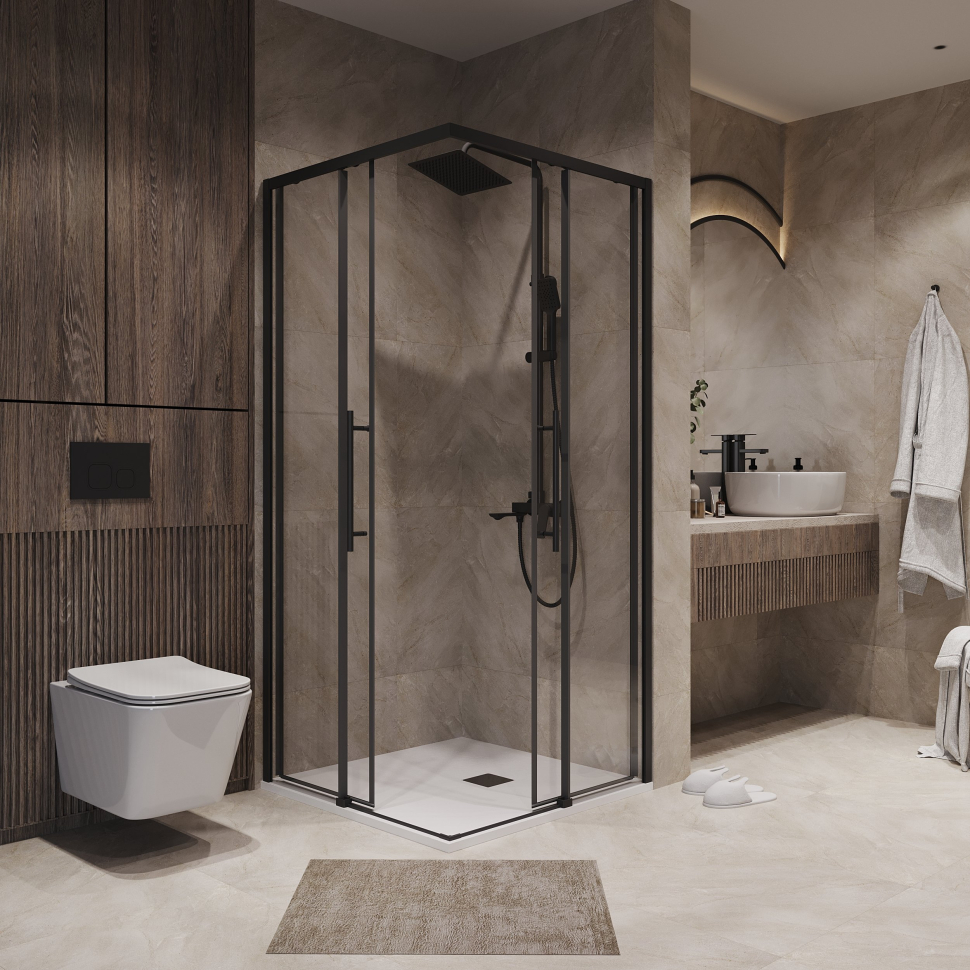 Душевое ограждение Niagara NG-6829-34BLACK (90*90*195) квадрат, раздвижная, черный матовый, стекло прозрачн,1ме — изображение 3