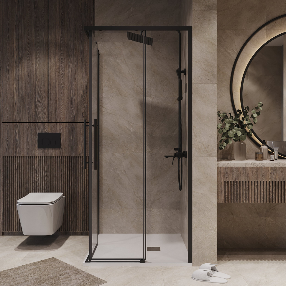 Душевое ограждение Niagara NG-6829-34BLACK (90*90*195) квадрат, раздвижная, черный матовый, стекло прозрачн,1ме — изображение 4