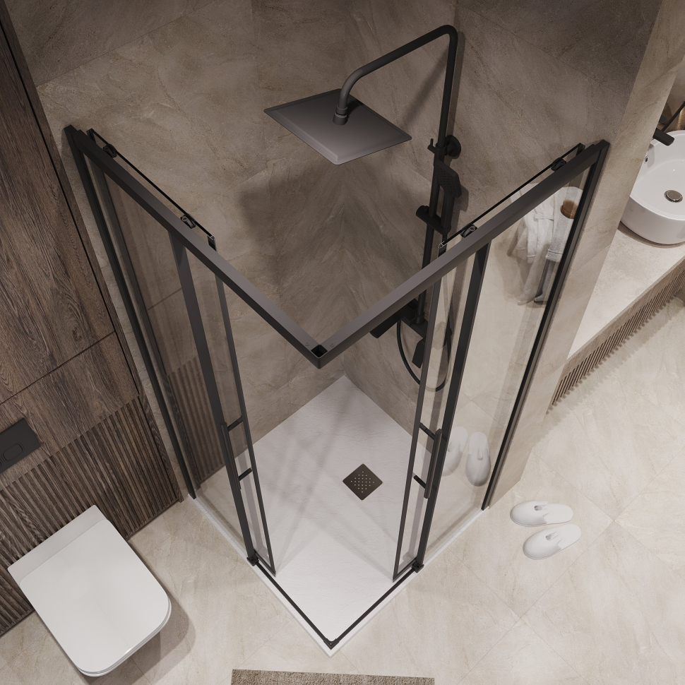 Душевое ограждение Niagara NG-6829-34BLACK (90*90*195) квадрат, раздвижная, черный матовый, стекло прозрачн,1ме — изображение 5