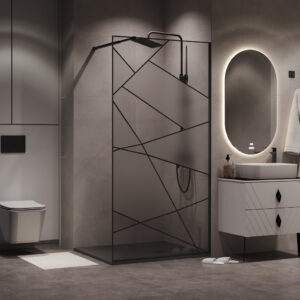 Душевая перегородка Niagara NG-680-90BLACK (90*195) черный матовый, стекло прозрачное с рисунком