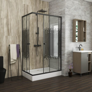 Душ. уголок NG-012-14Q BLACK(1200х800х1950) низкий поддон(13см) стекло МОЗАИКА, 2 места