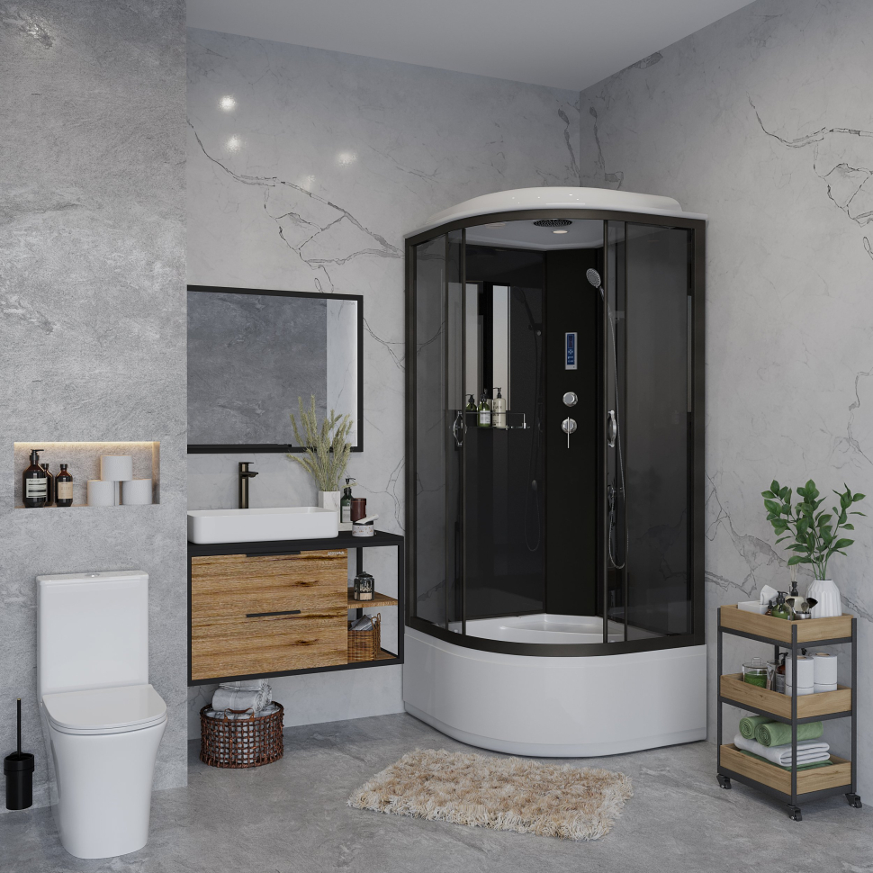 Душевая кабина Niagara NG-6508-14P (900х900х2150) высокий поддон(40см) стекло ТОНИРОВАННОЕ алюм черный