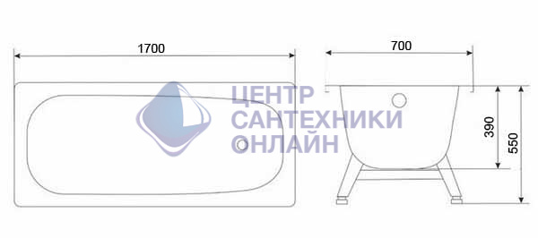 Ванна стальная Loranto 170х70х39 в комплекте с ножками (85366) — изображение 5