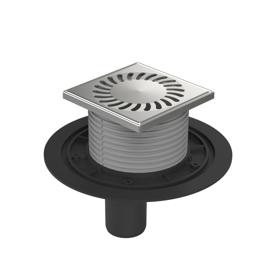 Душевой трап AZARIO DN50 12,2х12,2см, пластиковый, вертикальный слив, универсальный, решетка из нержавеющей стали (AZ-384 A)
