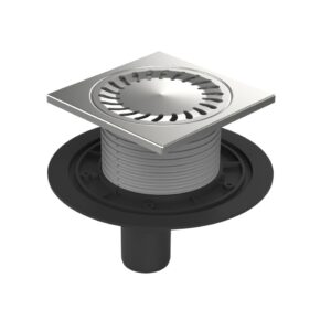 Душевой трап AZARIO DN50 15х15см, пластиковый, вертикальный слив, универсальный, решетка из нержавеющей стали (AZ-384 E)