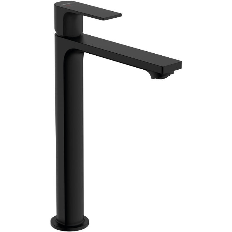 Смеситель для раковины-чаши Hansgrohe Rebris E со сливным гарнитуром, керамический картридж, черный матовый (72581670)