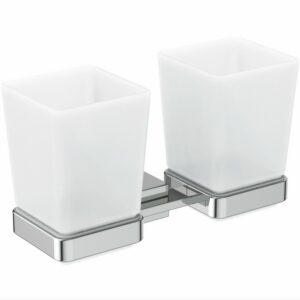 Стакан для зубных щеток Ideal Standard IOM Square двойной, матовое стекло, с крепежом, хром (E2205AA)